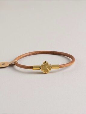 Gold Clover Accent Brown Leather Bracelet NWT